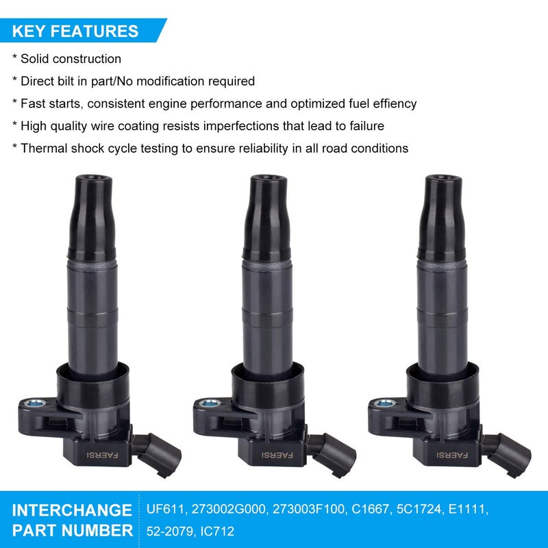 FAERSI Set of 4 Ignition Coils Pack Replacement for 2009 2010 2011 2012 2013 2014 2015 2016 Kia Sorento Forte Optima Sportage Hyundai Sonata Santa Fe Genesis Coupe 2.4 2.0 L4 Replace OE# UF611 C1667 - Image 5